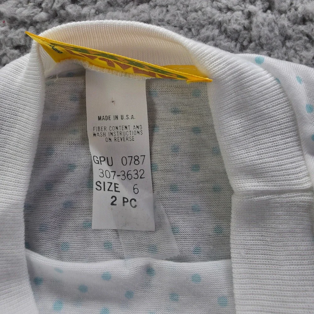 Vintage Pajama Party Kids Size 6 Polka Dot 2pc Pajama Set Blue 90s USA